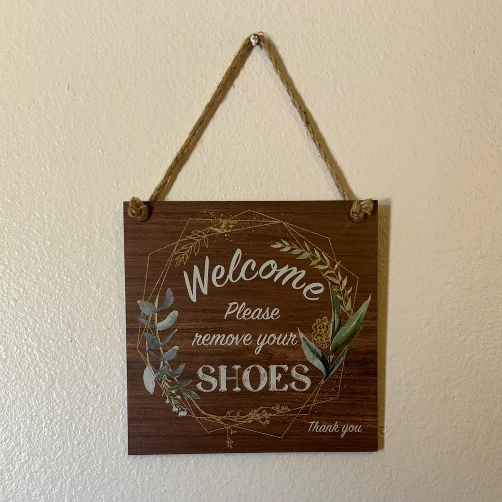 Hanging Wooden Wall Sign “Welcome Please Remove Your Shoes